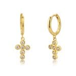 Boucles d'Oreilles Croix Diamants Ronds