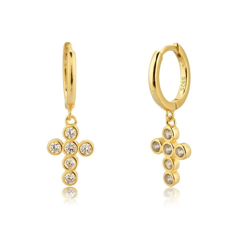 Boucles d'Oreilles Croix Diamants Ronds